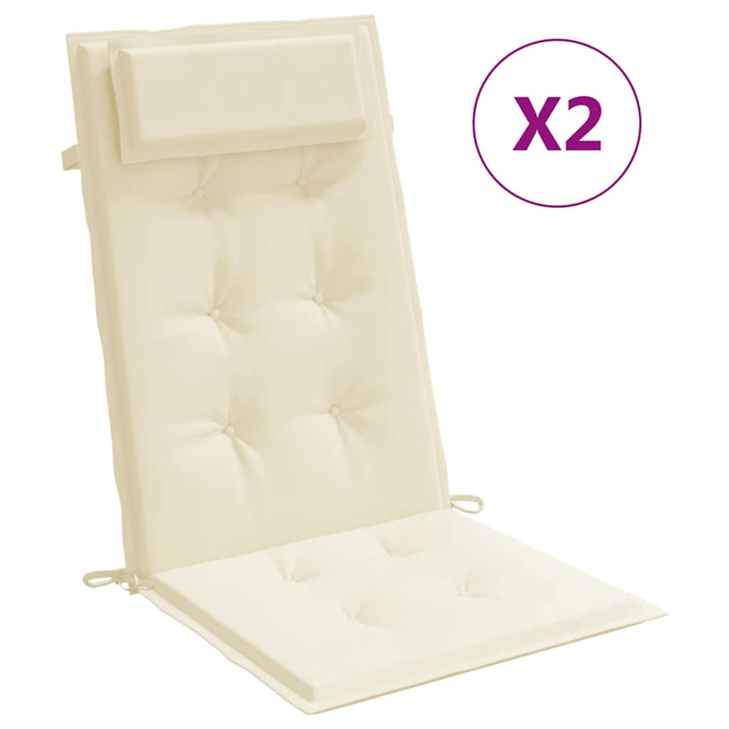 VidaXL cojines para silla 2 uds respaldo alto tela oxford color crema
