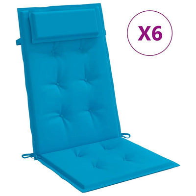 Cojines de silla Vidaxl 6 st de alto oxford tela azul de oxford