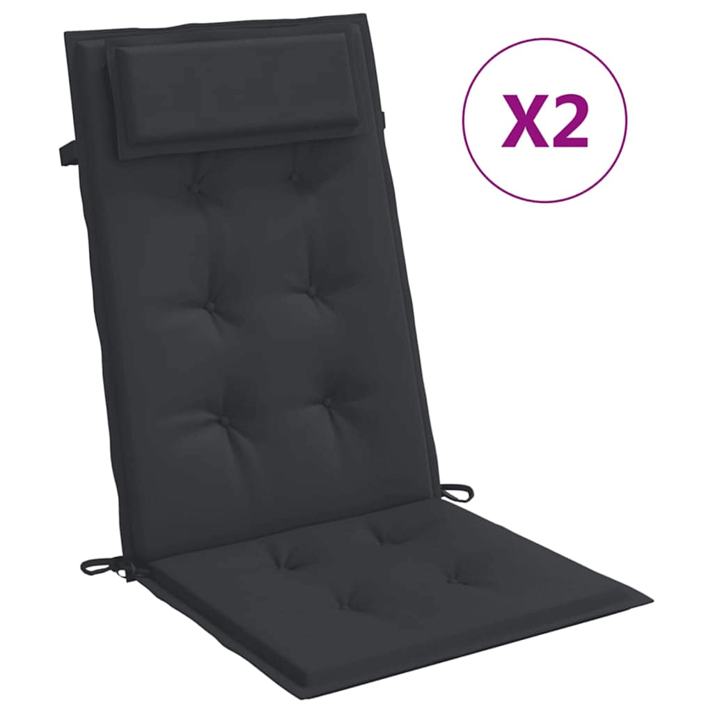 VidaXL cojines de silla 2 piezas respaldo alto tela oxford negro
