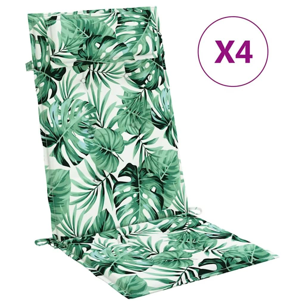 VidaXL cojines de silla 4 piezas respaldo alto patrón de hojas tela oxford