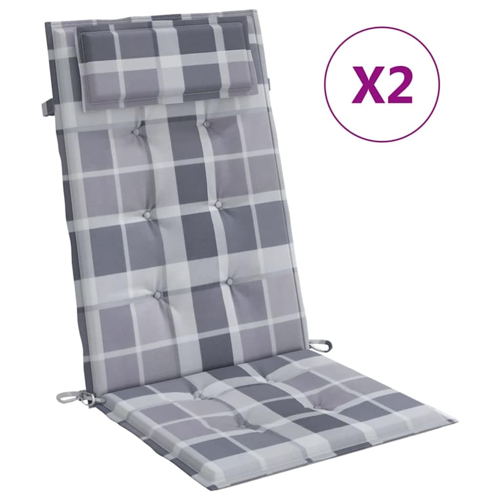 VidaXL cuscini per sedia 2 pezzi in tessuto oxford con motivo a rombi con schienale alto grigio