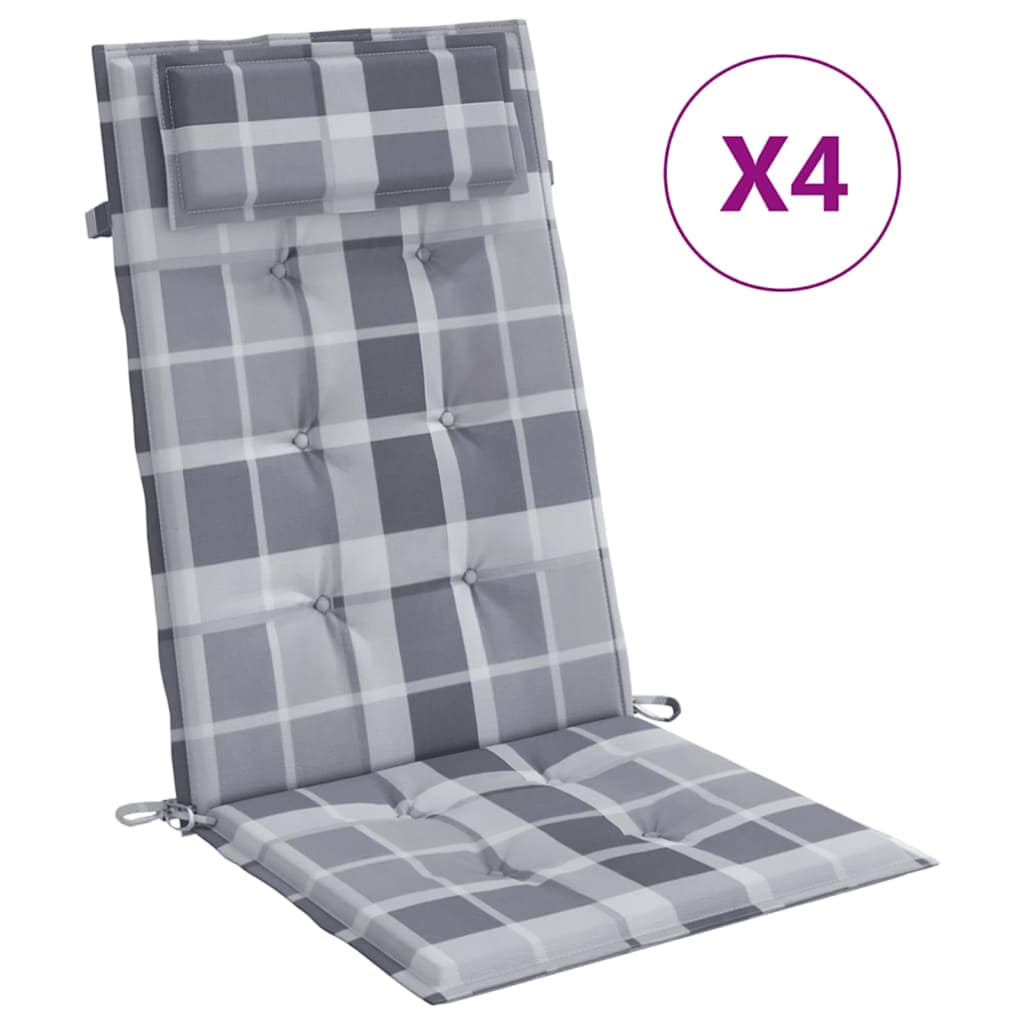 VidaXL cojines de silla 4 piezas respaldo alto patrón de rombos tela oxford gris
