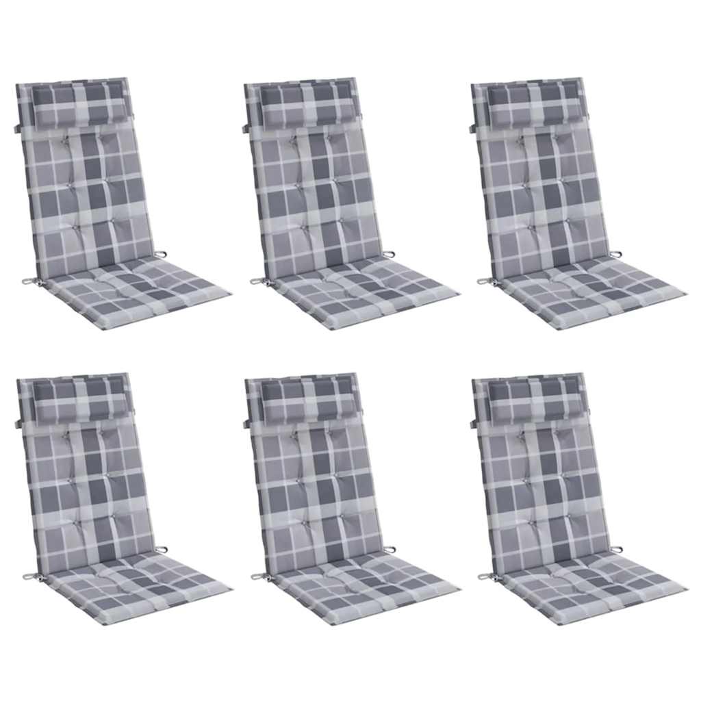 VidaXL cuscini per sedia 6 pezzi con schienale alto in tessuto oxford con motivo a rombi grigio