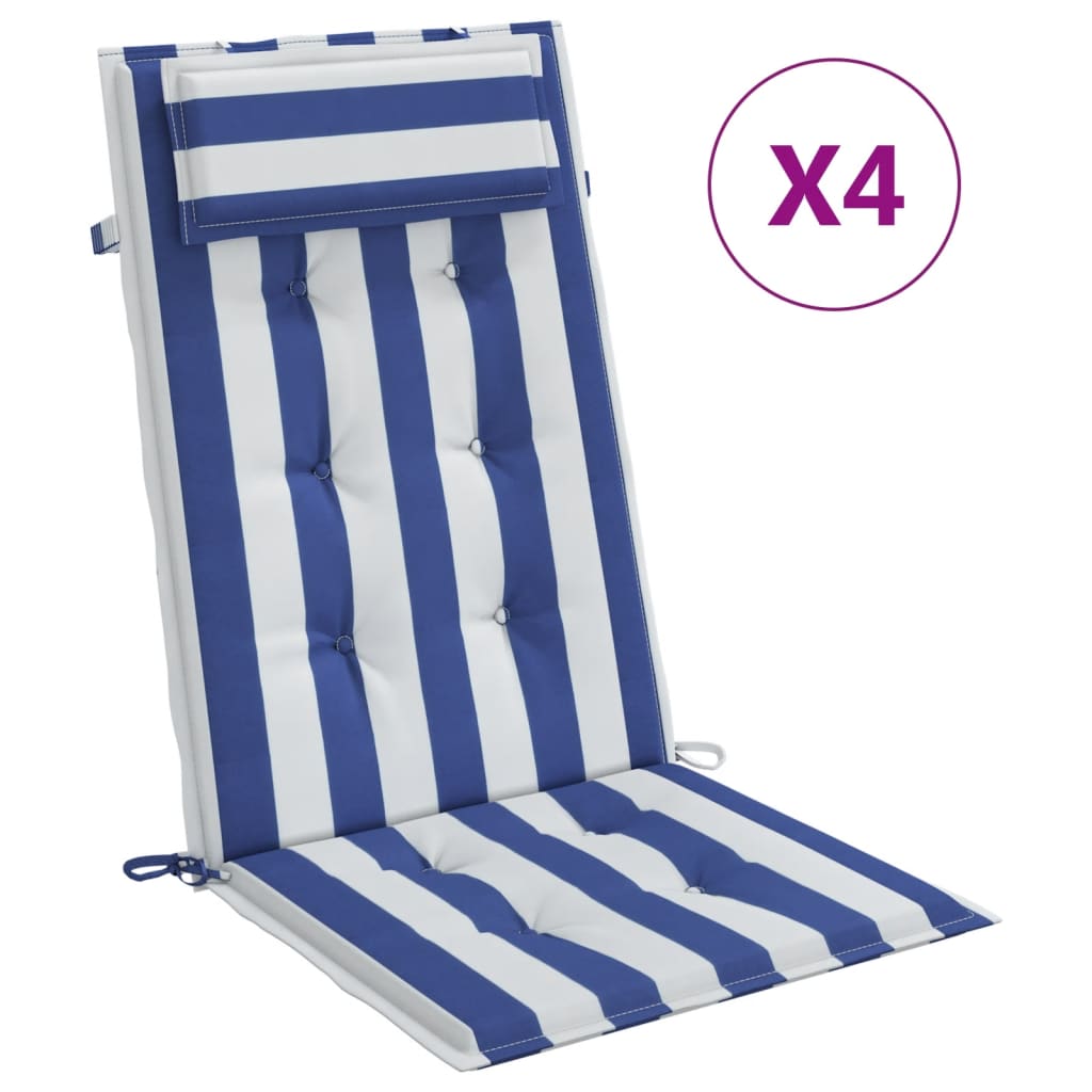 Cuscini da sedia Vidaxl 4 St Tessuto Oxford a strisce posteriori alta e blu
