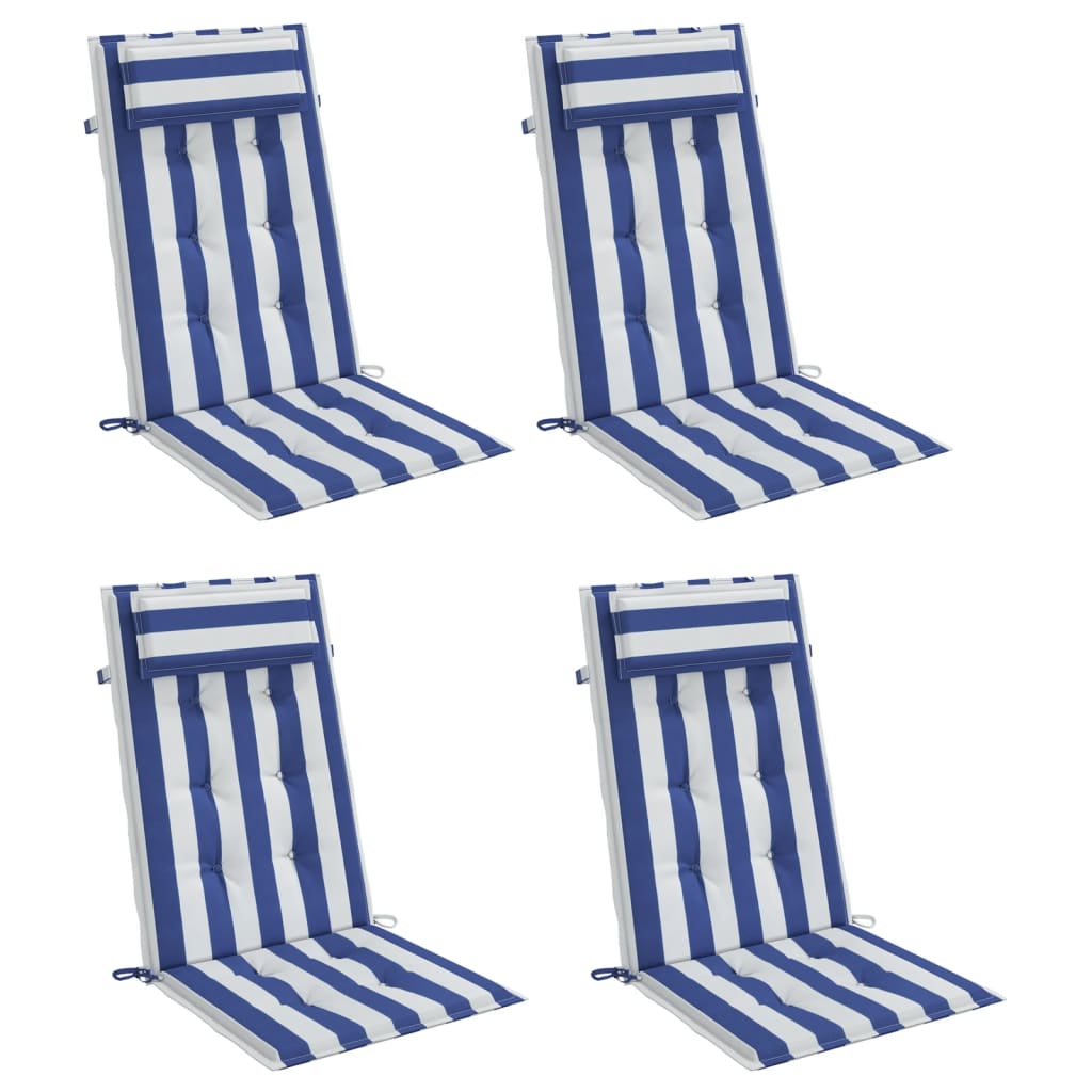 Cuscini da sedia Vidaxl 4 St Tessuto Oxford a strisce posteriori alta e blu
