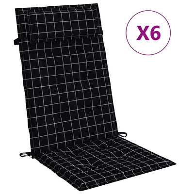 Cojines de silla Vidaxl 6 st de alto patrón de diamante de diamante oxford tela negra