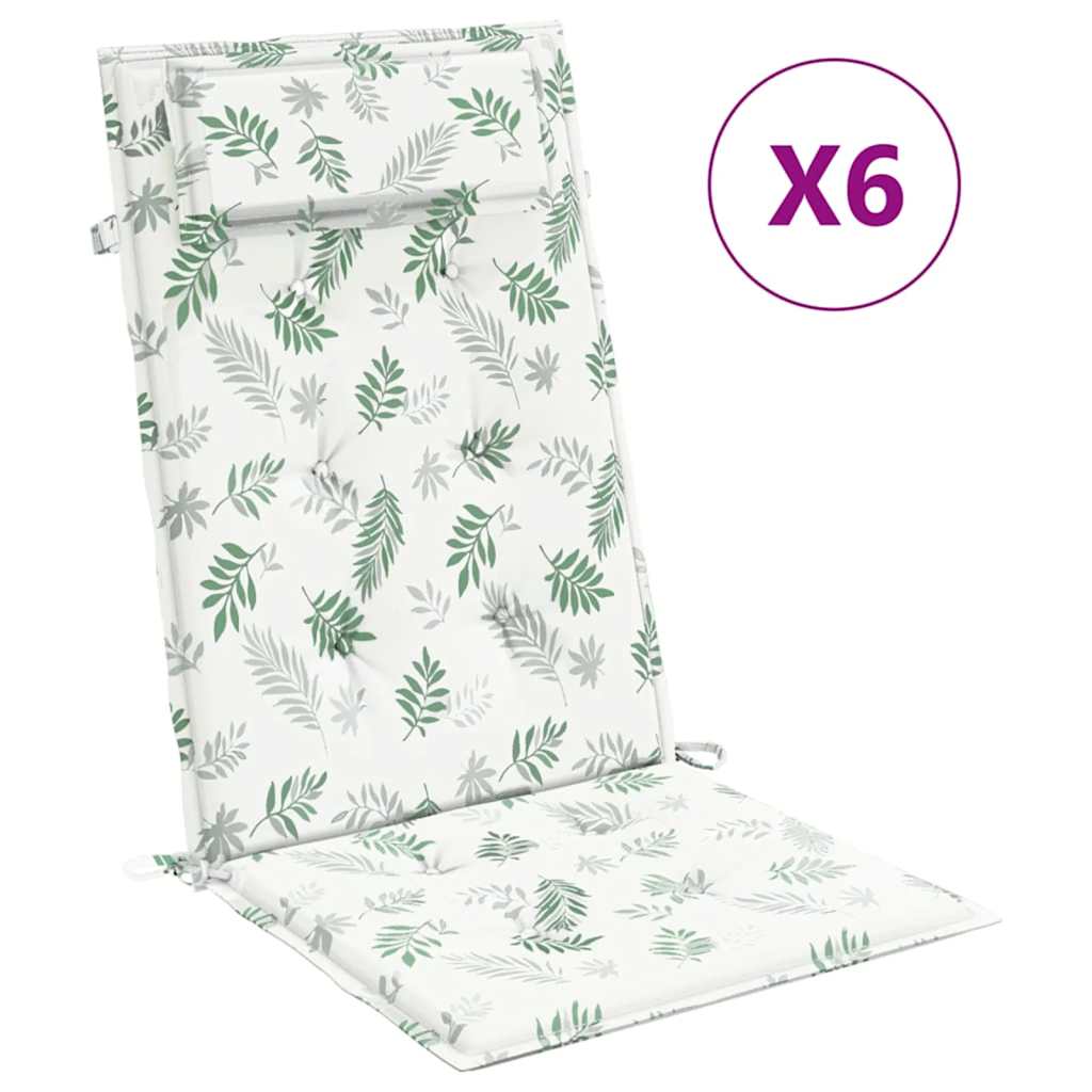 Cojines de silla Vidaxl 6 st de alto patrón de hoja de espalda oxford tela