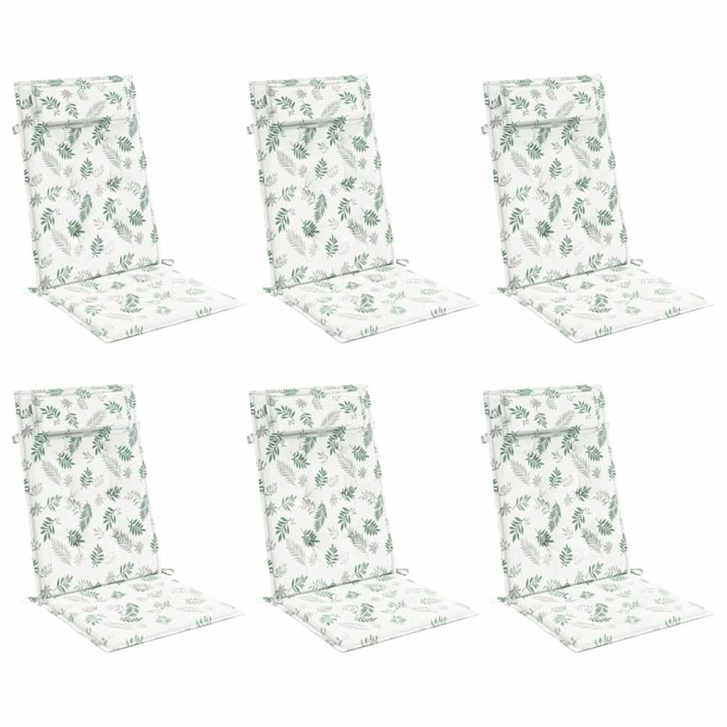 Cojines de silla Vidaxl 6 st de alto patrón de hoja de espalda oxford tela