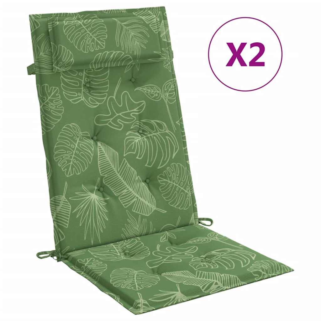VidaXL cojines de silla 2 piezas respaldo alto patrón de hojas tela oxford