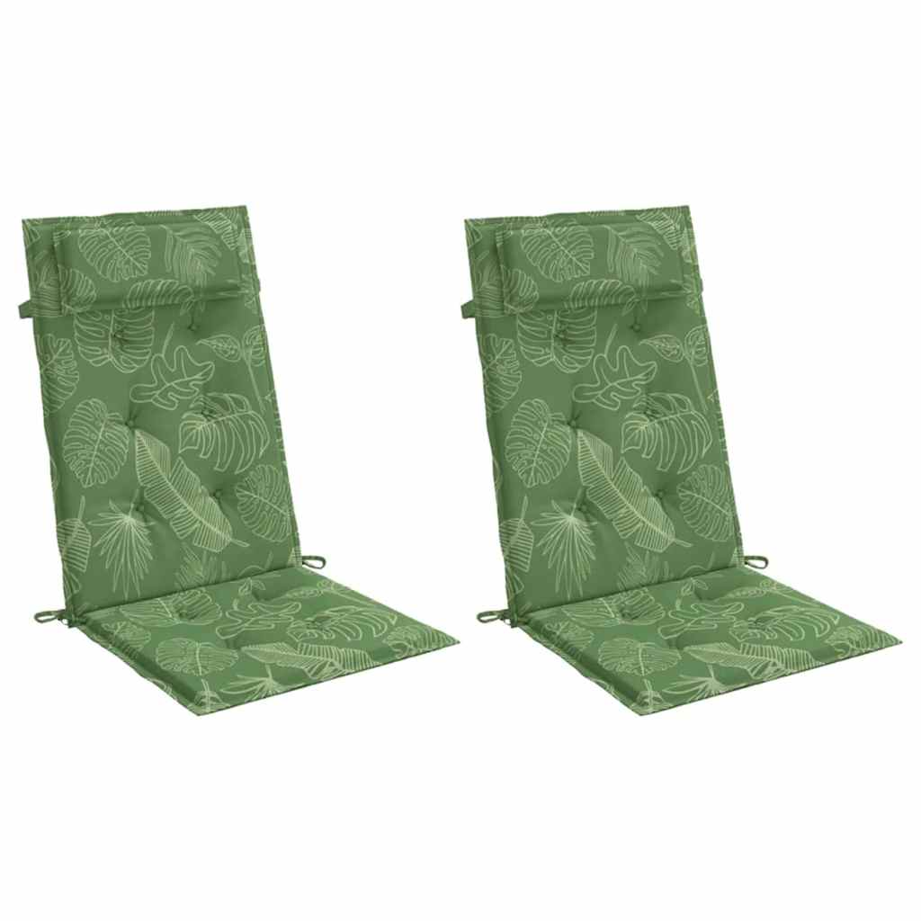VidaXL cojines de silla 2 piezas respaldo alto patrón de hojas tela oxford