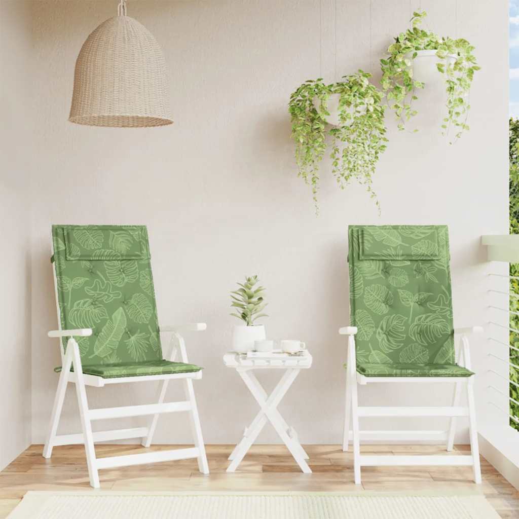 VidaXL cojines de silla 2 piezas respaldo alto patrón de hojas tela oxford
