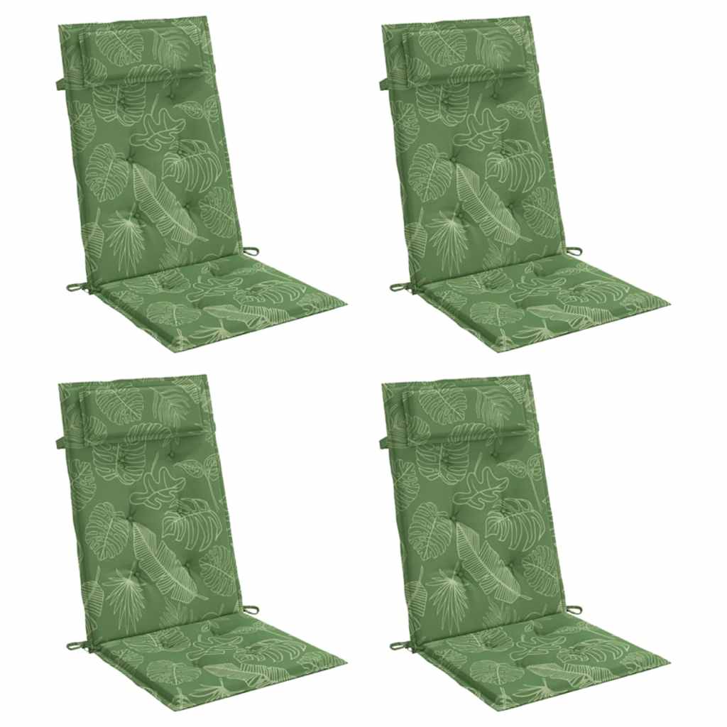 VidaXL cojines de silla 4 piezas respaldo alto patrón de hojas tela oxford