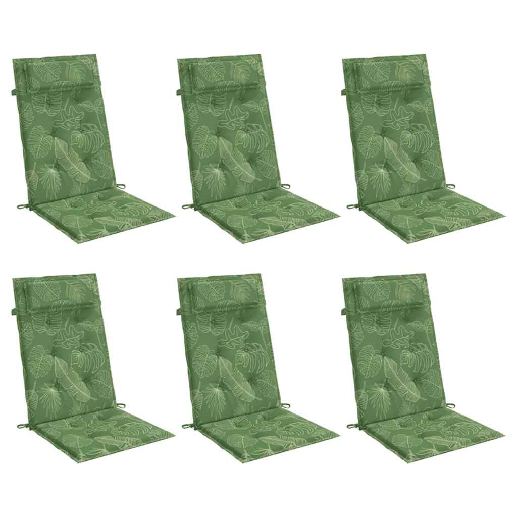 Cuscini per sedia VidaXL 6 pezzi in tessuto oxford con motivo a foglie con schienale alto