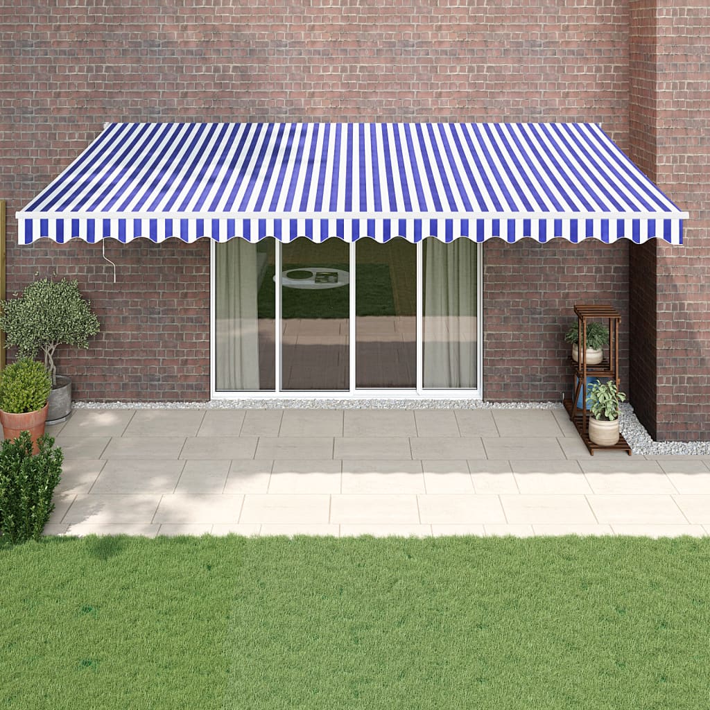 Tenda da sole estensibile Vidaxx 5x3 m tessuto e alluminio blu e bianco