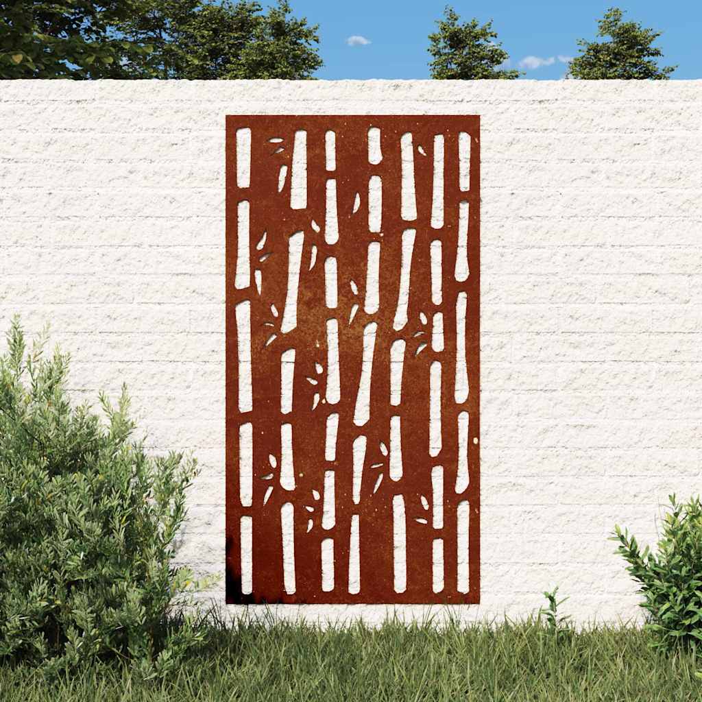 Vidaxl wanddecoratie tuin bamboe-ontwerp 105x55 cm cortenstaal