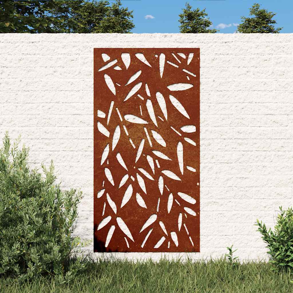 Vidaxl wanddecoratie tuin bamboebladontwerp 105x55 cm cortenstaal