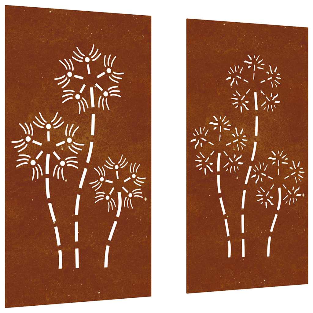 Vidaxl Decorazione della parete Giardino 2 St Flower Design 105x55 cm Cortenstaal