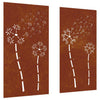 Vidaxl wanddecoratie tuin 2 st bloemenontwerp 105x55 cm cortenstaal