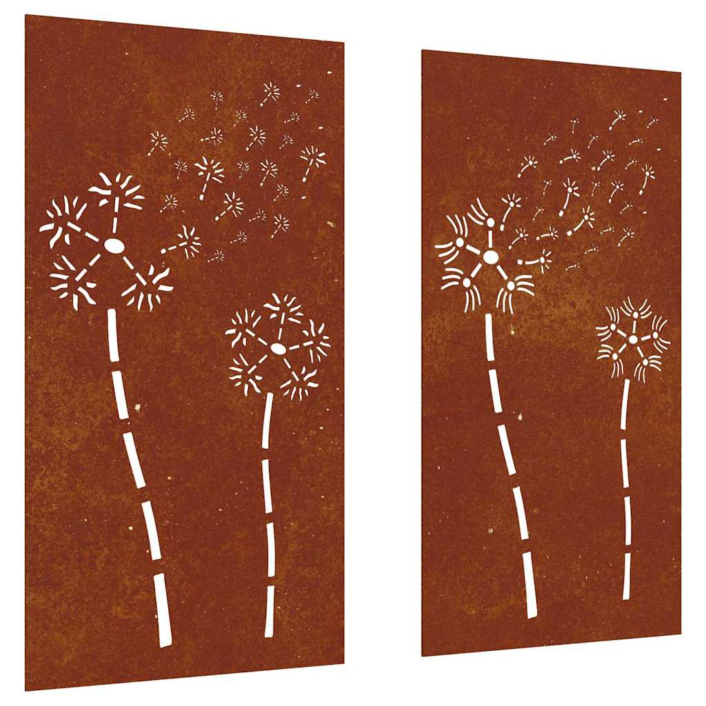 Vidaxl wanddecoratie tuin 2 st bloemenontwerp 105x55 cm cortenstaal