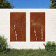 Vidaxl wanddecoratie tuin 2 st bloemenontwerp 105x55 cm cortenstaal