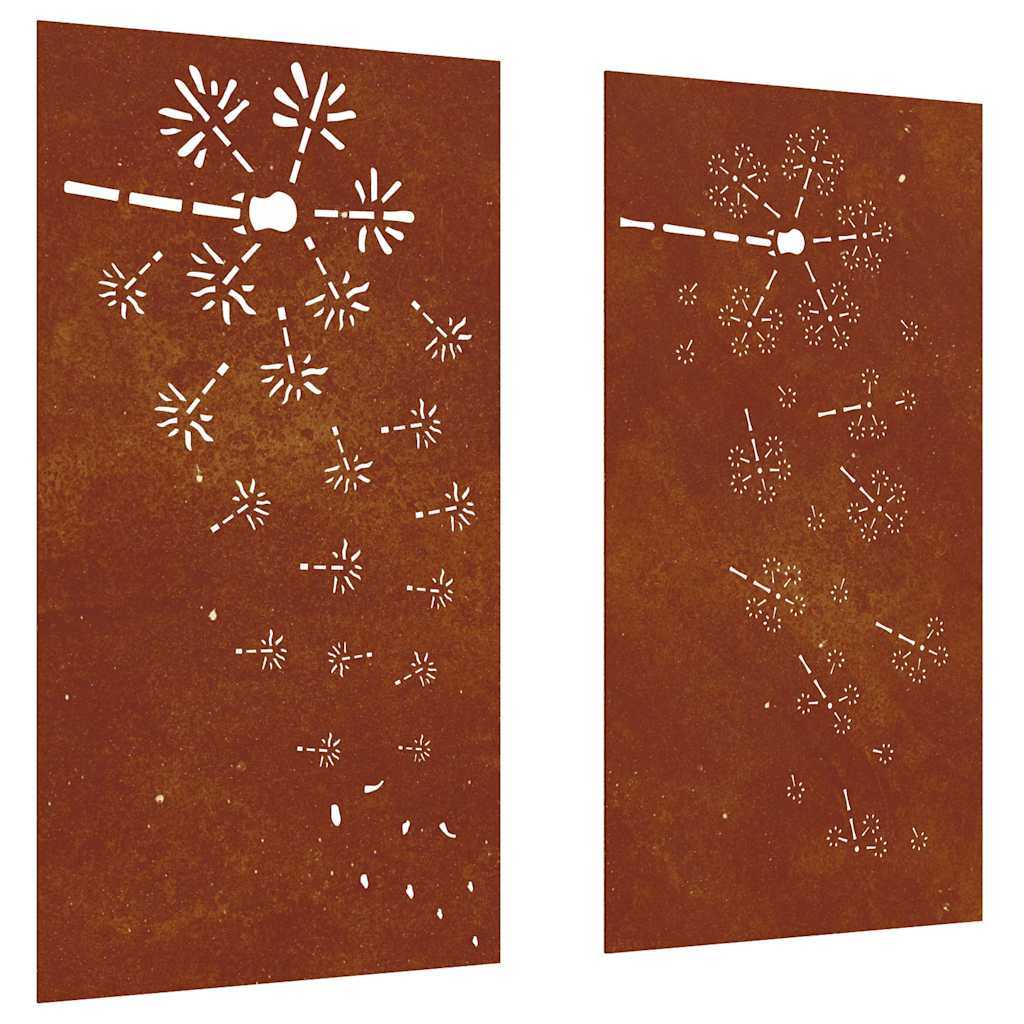 Vidaxxl decorazione murale giardino 2 pz disegno floreale 105x55 cm acciaio corten