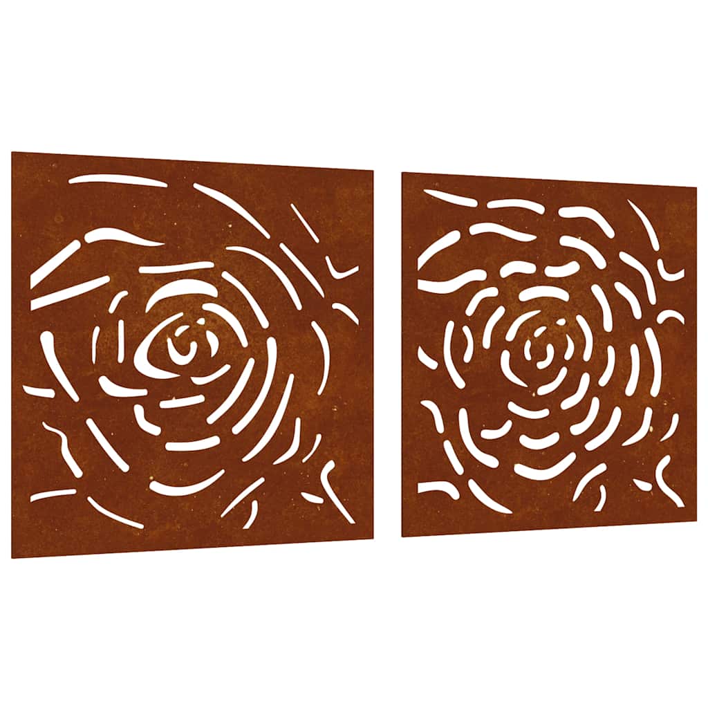 Vidaxl Decoración de la pared Jardín 2 St Rose Design 55x55 cm Corten Steel
