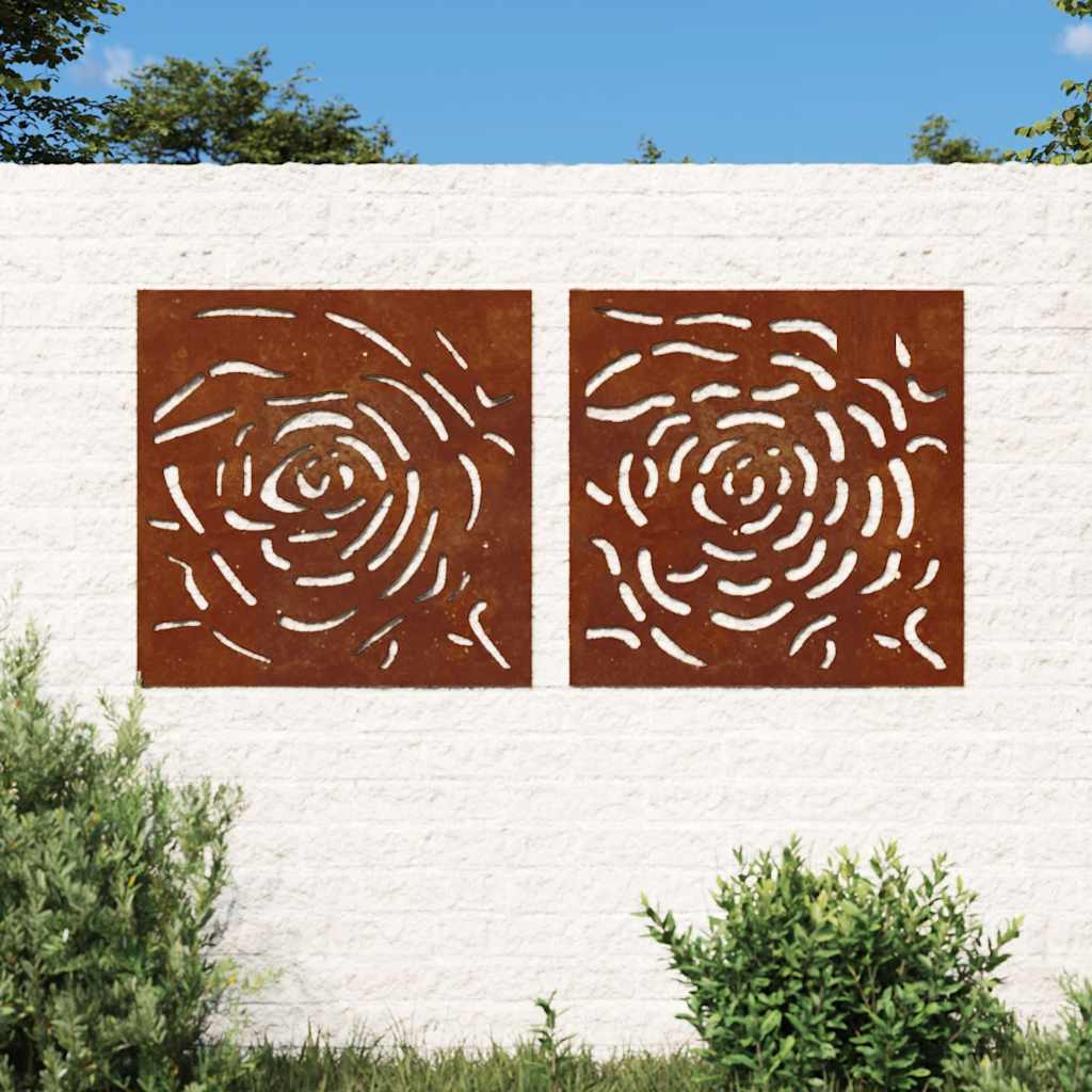 Vidaxl Decoración de la pared Jardín 2 St Rose Design 55x55 cm Corten Steel