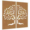 Vidaxl Decoración de la pared Jardín 2 ST Tree Design 105x55 cm Cortenstaal