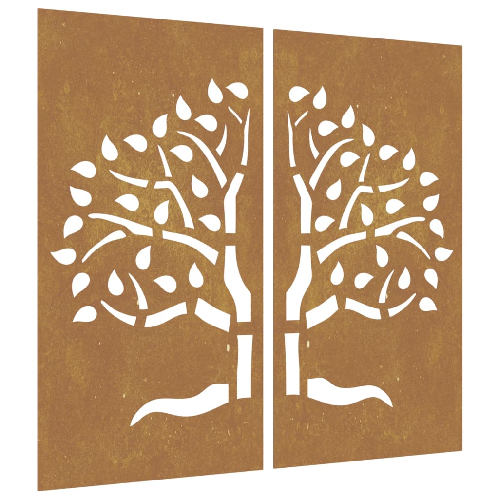 Vidaxl Decoración de la pared Jardín 2 ST Tree Design 105x55 cm Cortenstaal