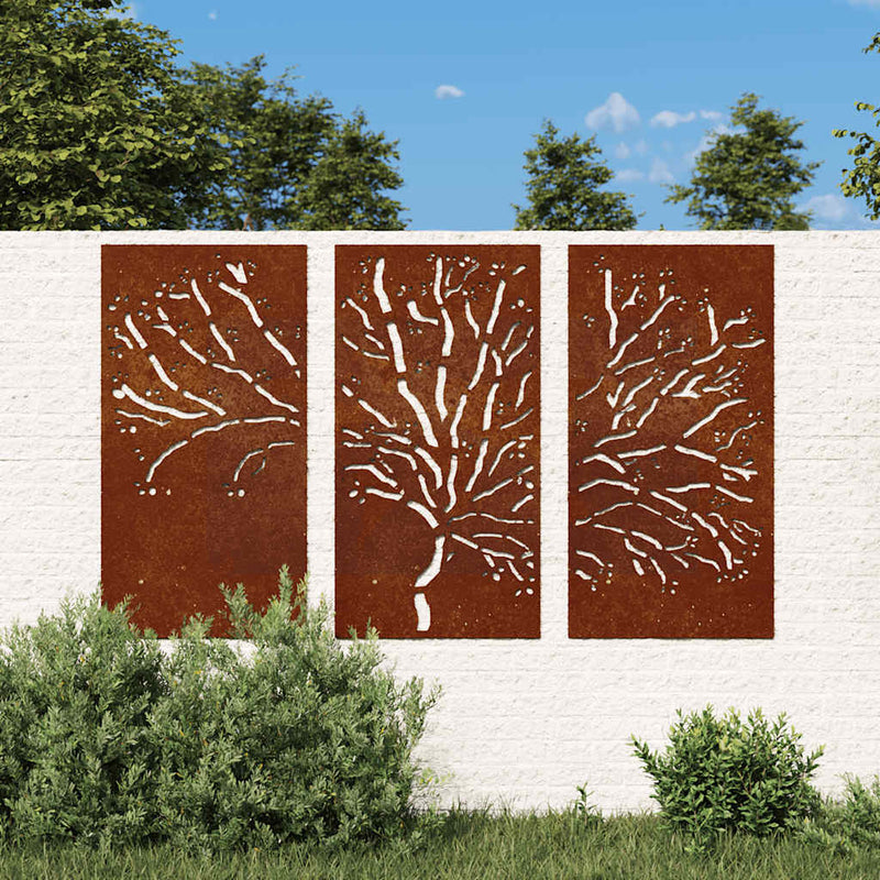 Vidaxl 3-delige tuindecoratieset boomontwerp 105x55 cm cortenstaal