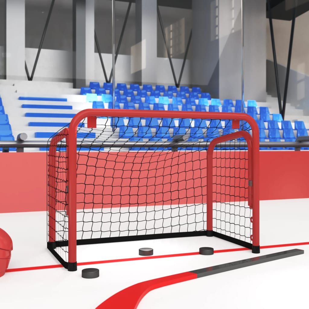 Vidaxl hockeydoel met net 68x32x47 cm staal en polyester rood en zwart