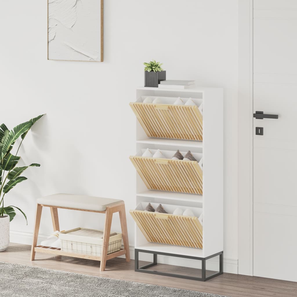 Vidaxl Cabinet da scarpe 52x25x120 cm Bianco in legno