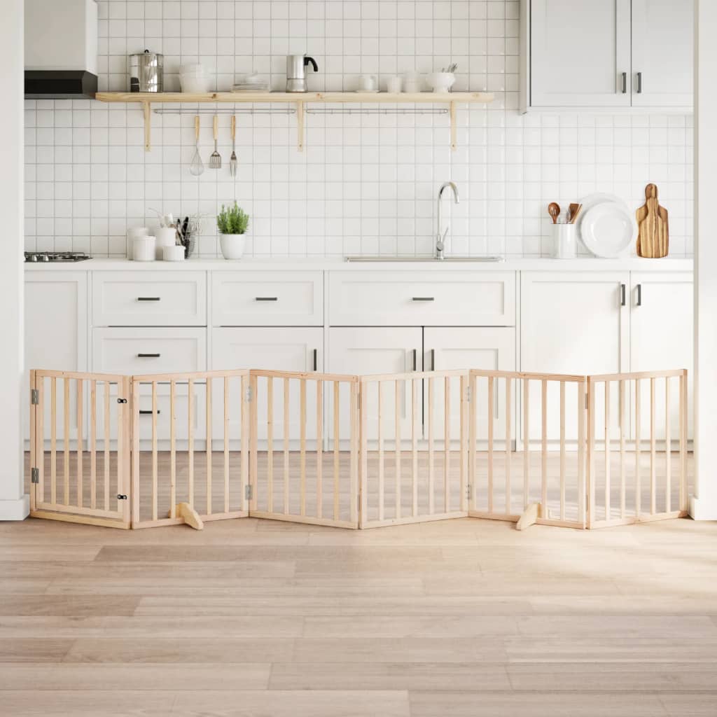 Vidaxxl puerta para perros con puerta plegable 6 paneles 300 cm madera de álamo