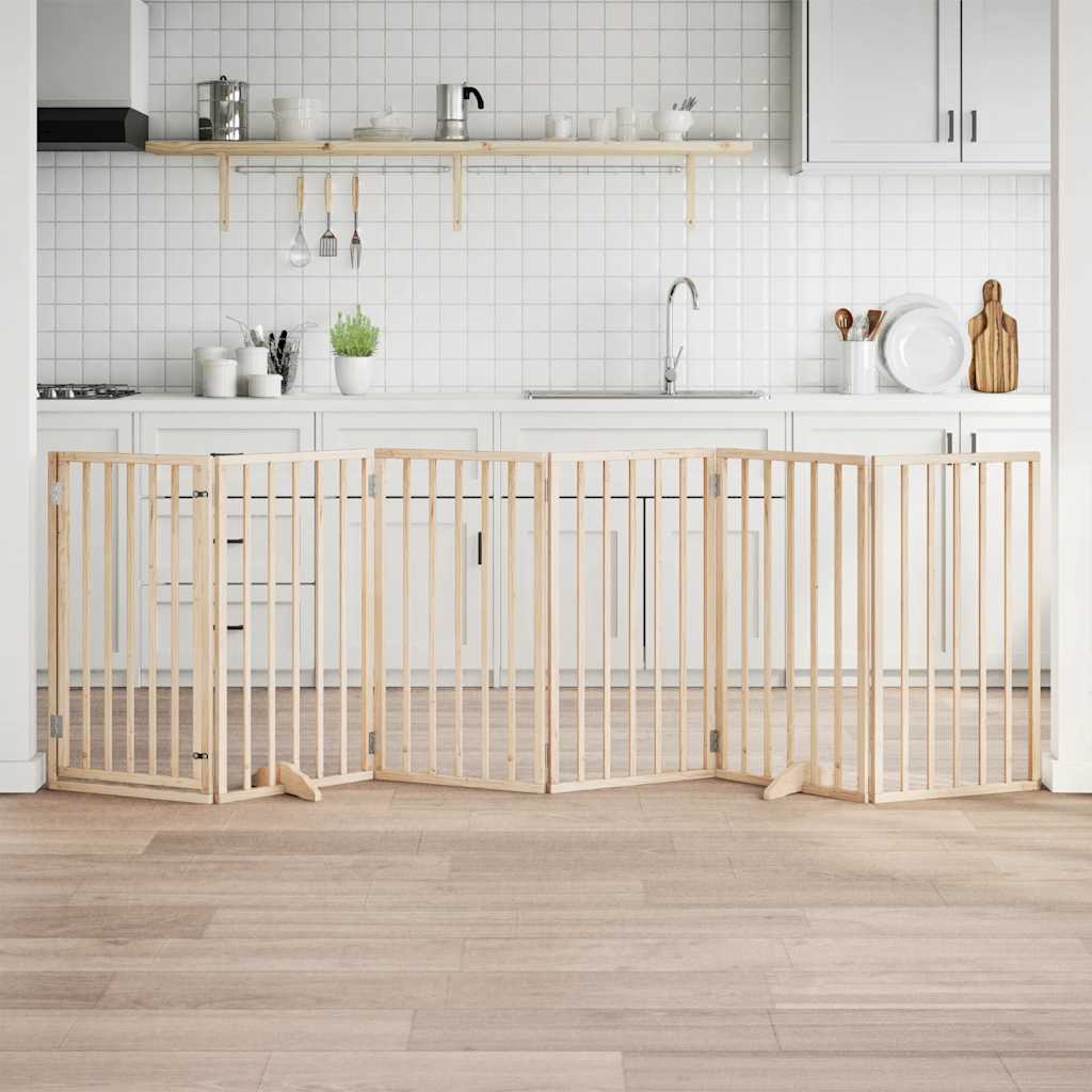 Vidaxxl puerta para perros con puerta plegable 6 paneles 300 cm madera de álamo