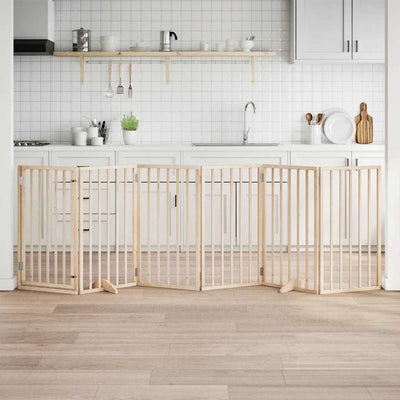 Vidaxxl puerta para perros con puerta plegable 6 paneles 300 cm madera de álamo