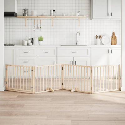 Vidaxxl puerta para perros con puerta plegable 4 paneles 320 cm madera de álamo