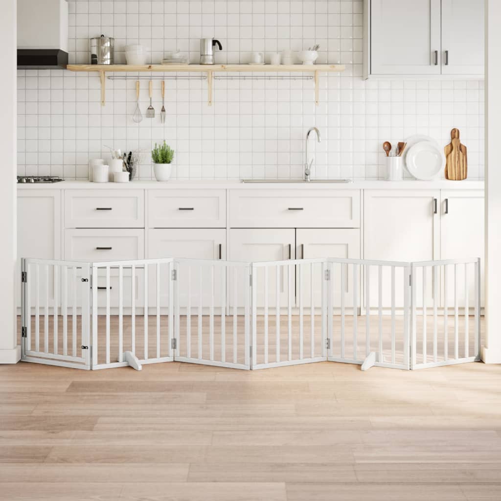 Vidaxx puerta para perros plegable con puerta 6 paneles 300 cm madera de álamo blanco