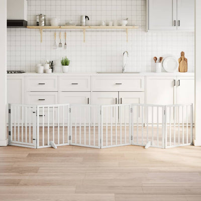 Vidaxx puerta para perros plegable con puerta 6 paneles 300 cm madera de álamo blanco