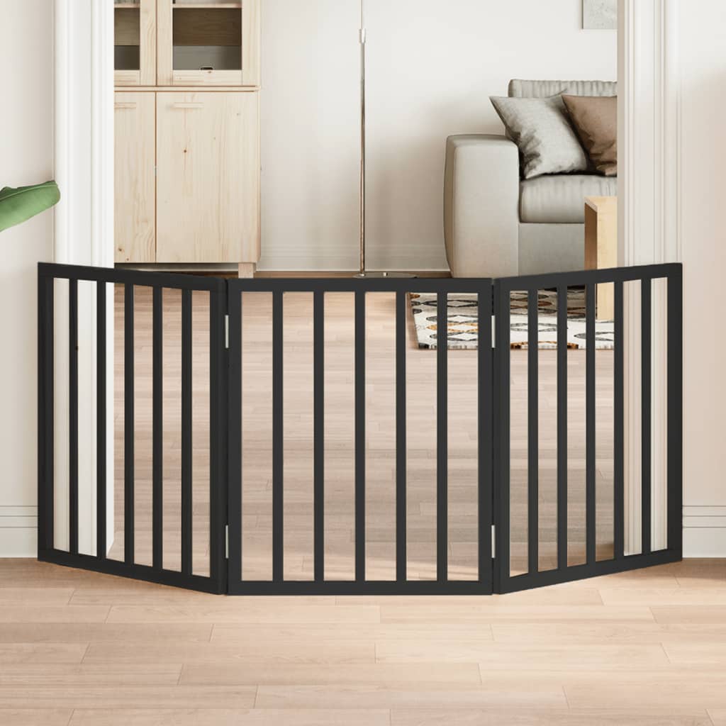 Vidaxx puerta para perros plegable 3 paneles 150 cm madera de álamo negro