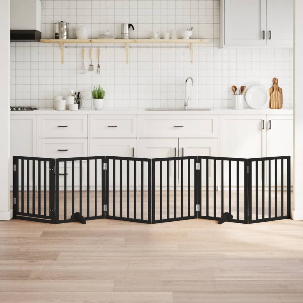 Vidaxx puerta para perros plegable 6 paneles 300 cm madera de álamo negro