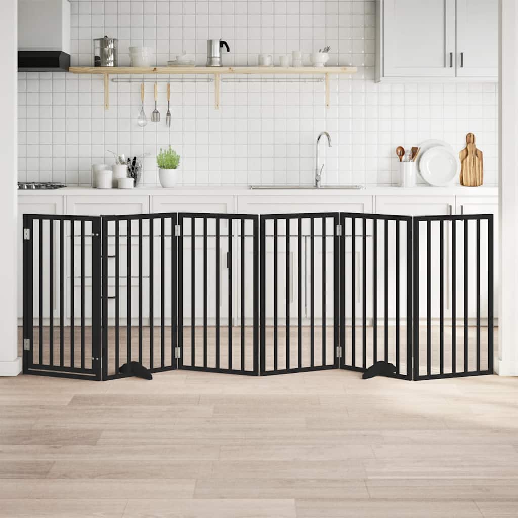 Vidaxx puerta para perros plegable 6 paneles 300 cm madera de álamo negro