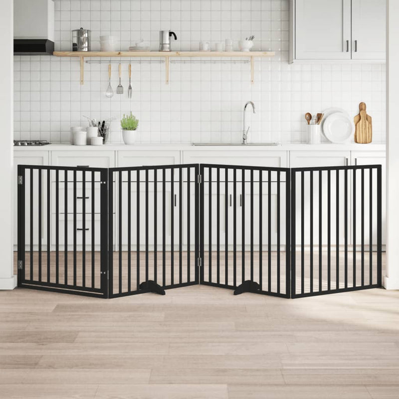 Vidaxx puerta para perros plegable 4 paneles 320 cm madera de álamo negro