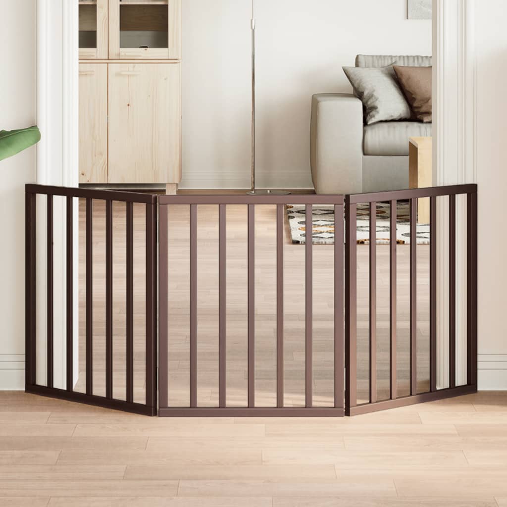 Cancello per cani pieghevole Vidaxl 3 pannelli 150 cm in legno di pioppo marrone