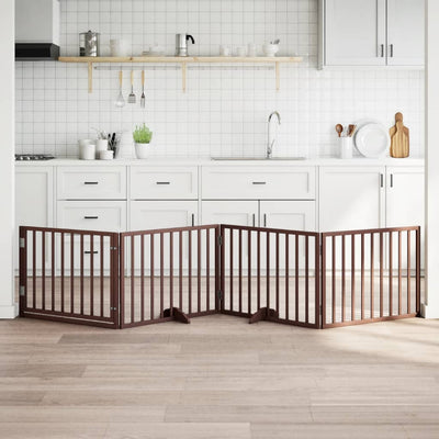 Vidaxl Dog Fence Plegable 4 paneles de 320 cm de madera de álamo marrón
