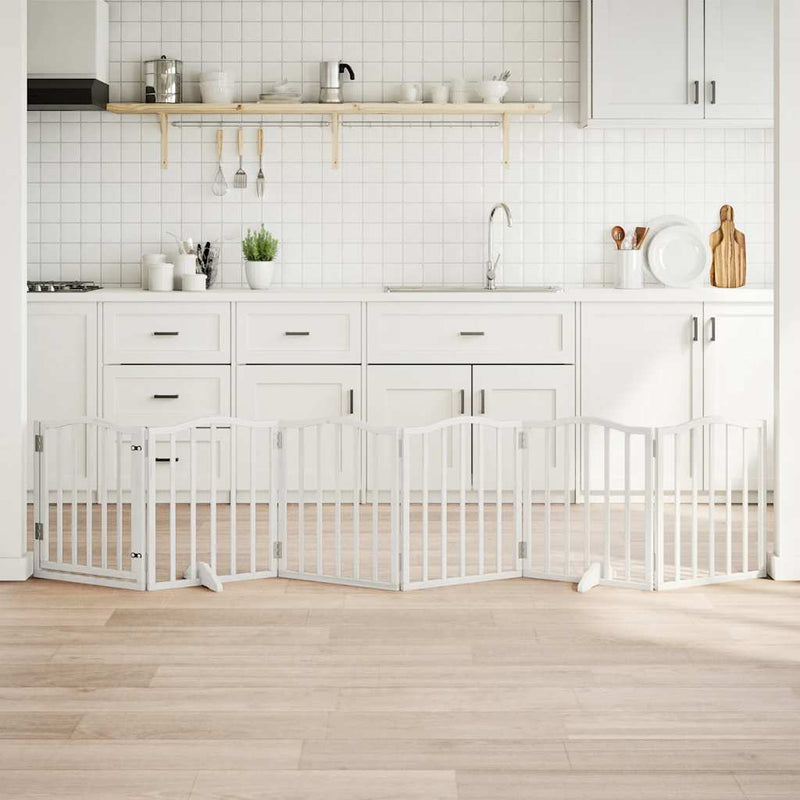Vidaxl Dog Fence pieghevole con porta 6 pannelli 300 cm Populierwood bianco