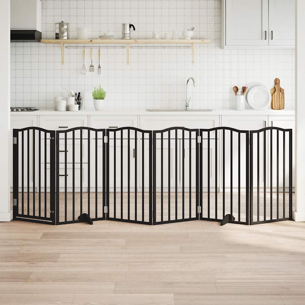 Vidaxx puerta para perros plegable 6 paneles 300 cm madera de álamo negro