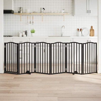 Vidaxx puerta para perros plegable 6 paneles 300 cm madera de álamo negro