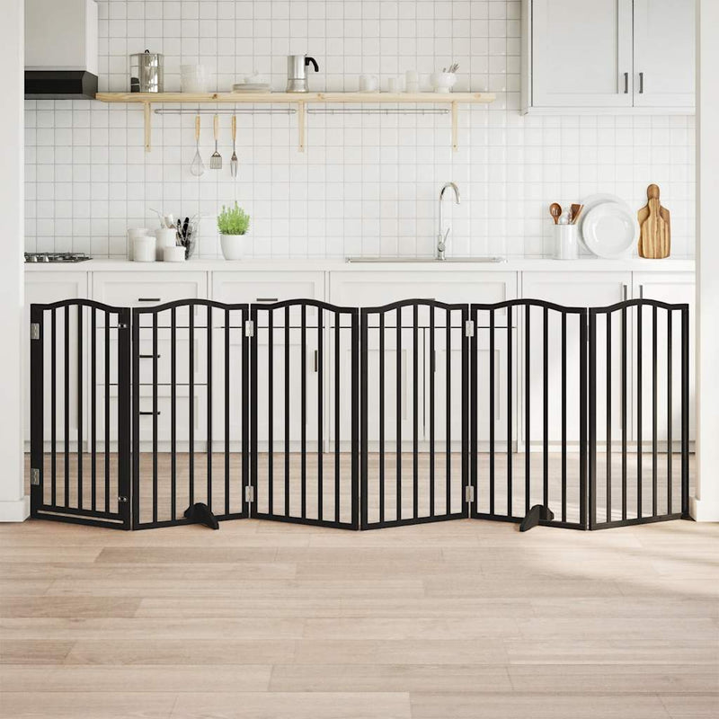 Vidaxx puerta para perros plegable 6 paneles 300 cm madera de álamo negro