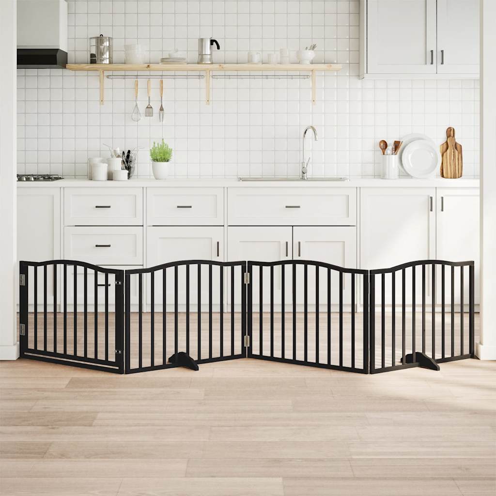 Cancello per cani VidaXL con porta pieghevole 4 pannelli nero 320 cm in legno di pioppo