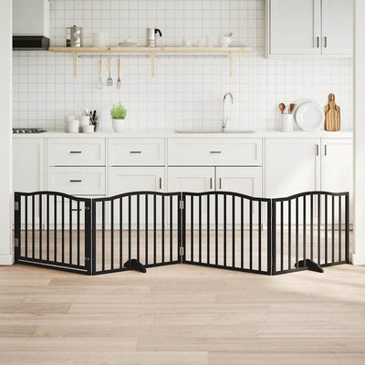 VidaXL puerta para perros con puerta plegable 4 paneles negro 320 cm madera de álamo